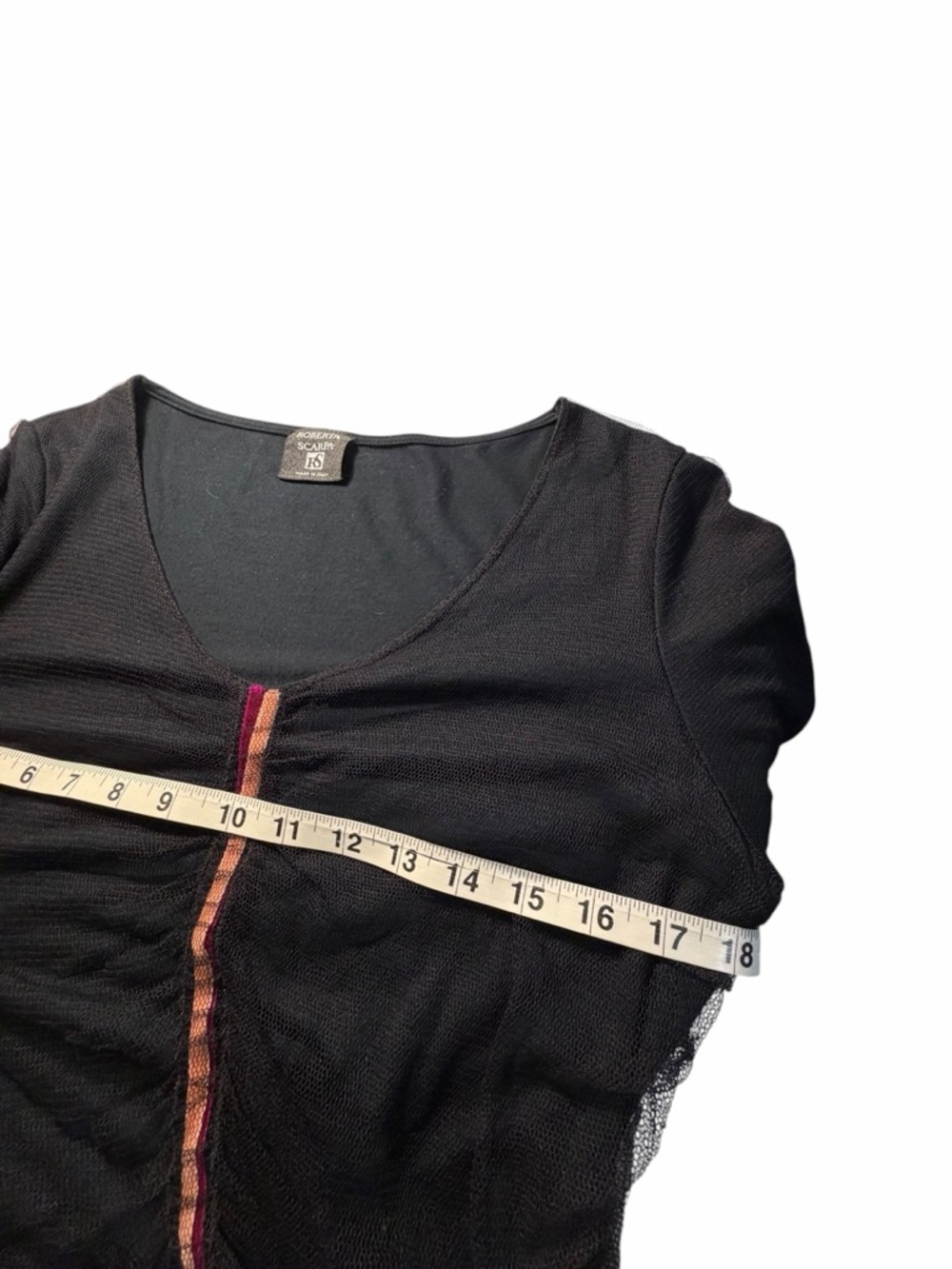 Roberta Scarpa Wool Silk Blend Black Ruched Long-Sleeve Pink Stripe Detail Sz 10 - Picture 13 of 14
